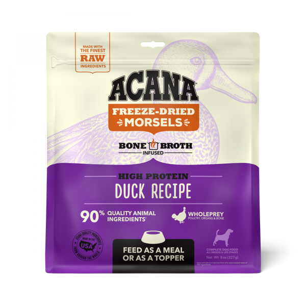 ACANA Freeze Dried Dog Food & Topper, Grain Free, High Protein,  Fresh & Raw Animal Ingredients, Duck Recipe, Morsels