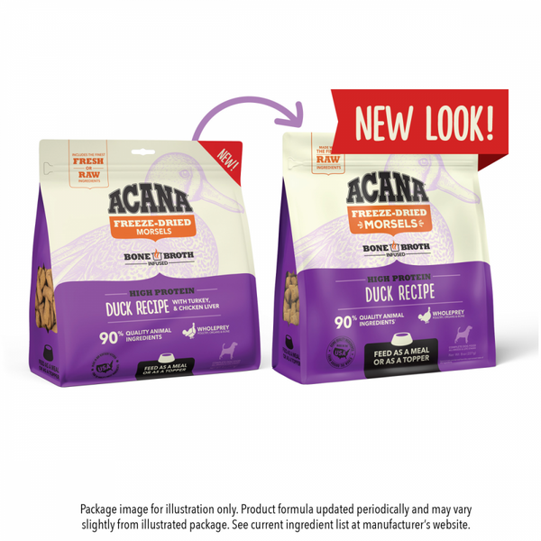 ACANA Freeze Dried Dog Food & Topper, Grain Free, High Protein,  Fresh & Raw Animal Ingredients, Duck Recipe, Morsels