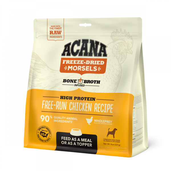 ACANA Freeze Dried Dog Food & Topper, Grain Free, High Protein,  Fresh & Raw Animal Ingredients, Free Run Chicken Recipe, Morsels