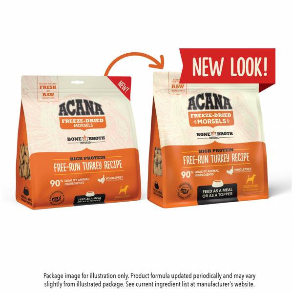 Acana Freeze Dried Dog Food & Topper, Grain Free, High Protein,  Fresh & Raw Animal Ingredients, Free-Run Turkey Recipe, Morsels