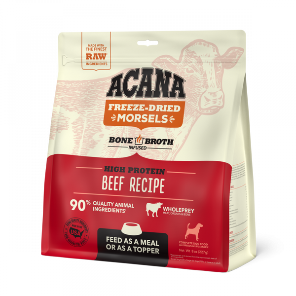 ACANA Freeze Dried Dog Food & Topper, Grain Free, High Protein,  Fresh & Raw Animal Ingredients, Ranch-Raised Beef Recipe, Morsels