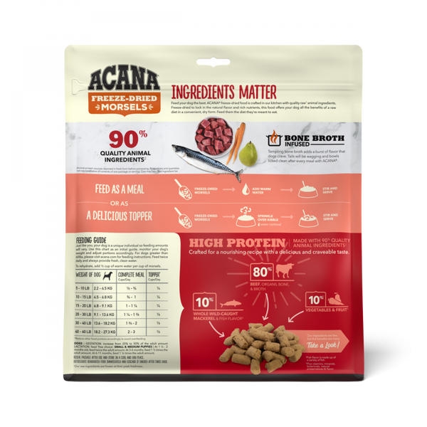 Acana Freeze Dried Dog Food & Topper, Grain Free, High Protein,  Fresh & Raw Animal Ingredients, Ranch-Raised Beef Recipe, Morsels