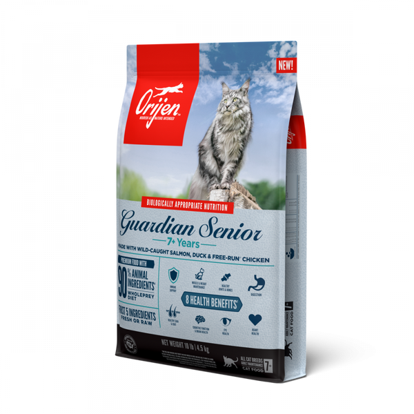 ORIJEN Dry Senior Cat Food Grain Free Premium High Protein Fresh & Raw Animal Ingredient Guardian Senior