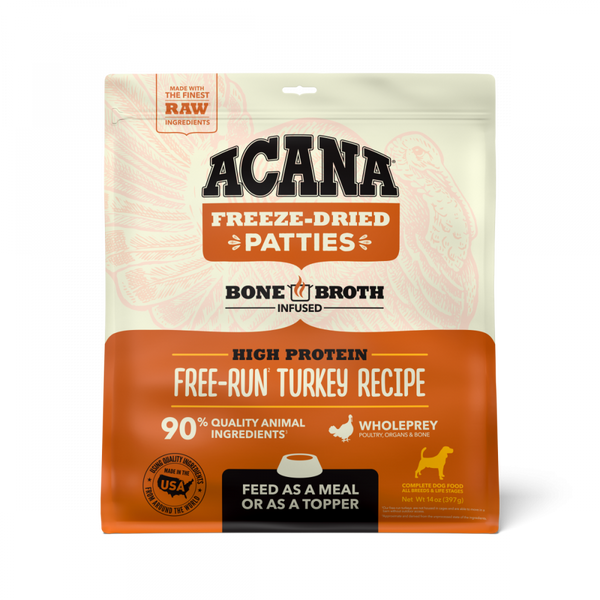 Acana Freeze Dried Dog Food & Topper, Grain Free, High Protein,  Fresh & Raw Animal Ingredients, Free-Run Turkey Recipe, Patties