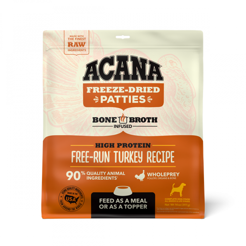 Acana Freeze Dried Dog Food & Topper, Grain Free, High Protein,  Fresh & Raw Animal Ingredients, Free-Run Turkey Recipe, Patties