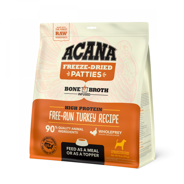 Acana Freeze Dried Dog Food & Topper, Grain Free, High Protein,  Fresh & Raw Animal Ingredients, Free-Run Turkey Recipe, Patties