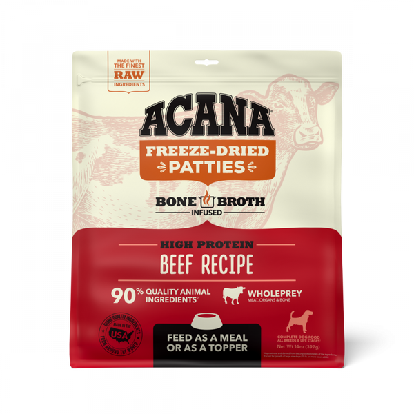 Acana Freeze Dried Dog Food & Topper, Grain Free, High Protein,  Fresh & Raw Animal Ingredients, Ranch Raised Beef Recipe, Patties
