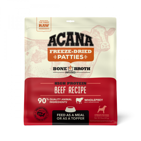 Acana Freeze Dried Dog Food & Topper, Grain Free, High Protein,  Fresh & Raw Animal Ingredients, Ranch Raised Beef Recipe, Patties
