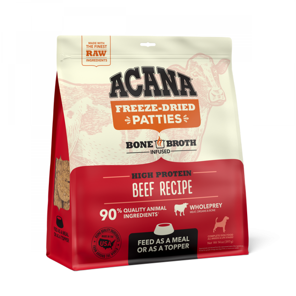 Acana Freeze Dried Dog Food & Topper, Grain Free, High Protein,  Fresh & Raw Animal Ingredients, Ranch Raised Beef Recipe, Patties