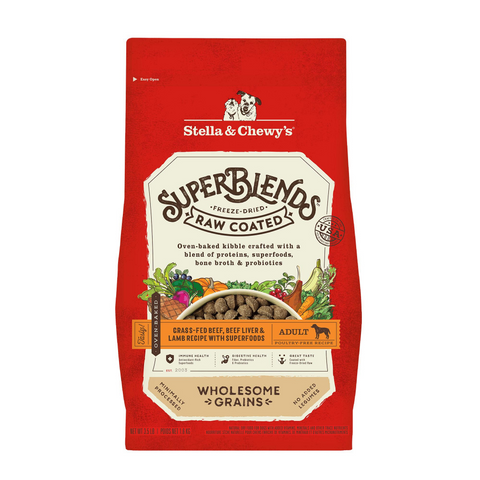 Stella & Chewy's SuperBlends Raw Coated Wholesome Grains Grass Fed Beef & Beef Liver & Lamb Recipe with Superfoods