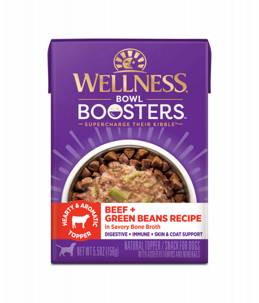 Wellness Bowl Boosters Hearty Toppers Beef & Green Beans Recipe in Savory Bone Broth Dog Food Toppers