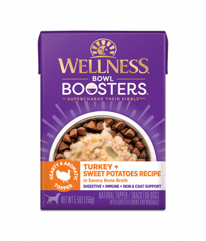 Wellness Bowl Boosters Hearty Toppers Turkey & Sweet Potatoes Recipe in Savory Bone Broth Dog Food Toppers