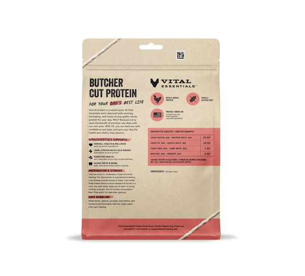 Vital Essentials Freeze Dried Raw Chicken Necks Dog Treats