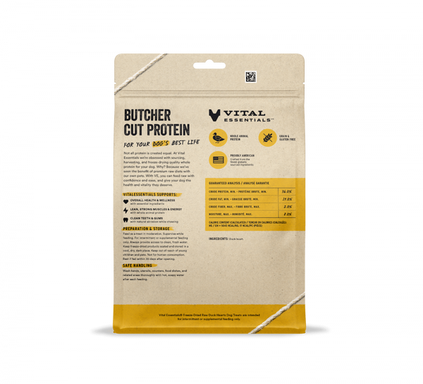 Vital Essentials Freeze Dried Raw Duck Hearts Dog Treats