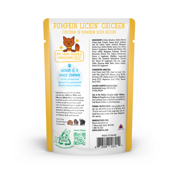 Weruva Cats In the Kitchen Pumpkin Lickin Chicken Pouches Wet Cat Food