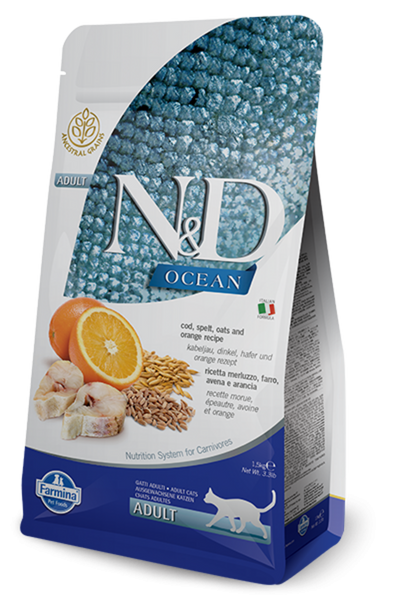 Farmina Ocean N&D Natural & Delicious Adult Cod, Spelt, Oats & Orange Dry Cat Food