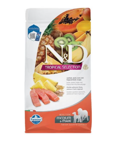 Farmina N&D Tropical Selection Canine Salmon, Spelt, Oats and Tropical Fruits Adult Medium & Maxi Dry Dog Food