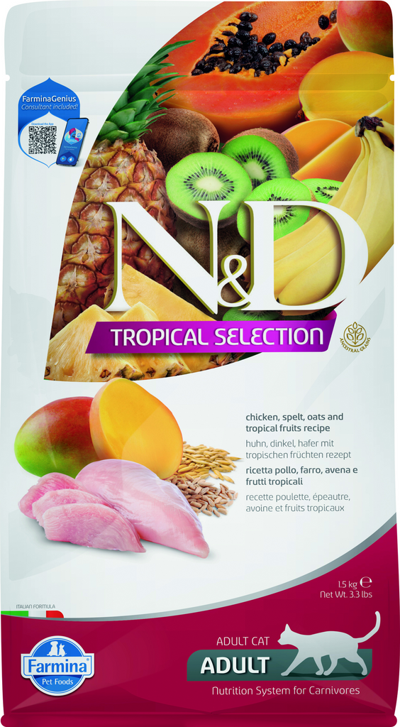 Farmina N&D Tropical Selection Feline Chicken, Spelt, Oats and Tropical Fruits Feline Dry Cat Food
