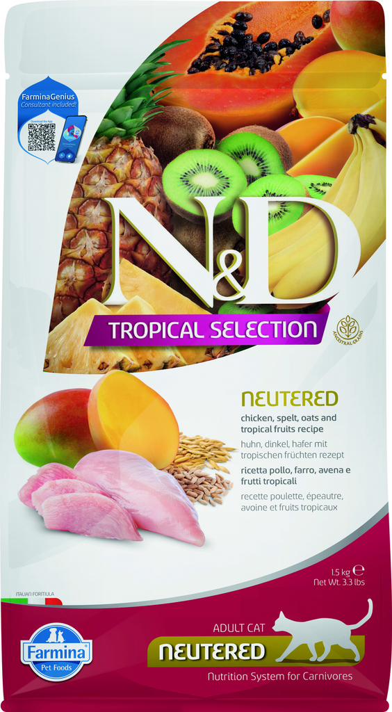 Farmina N&D Tropical Selection Feline Neutered  Chicken, Spelt, Oats and Tropical Fruits Feline Dry Cat Food