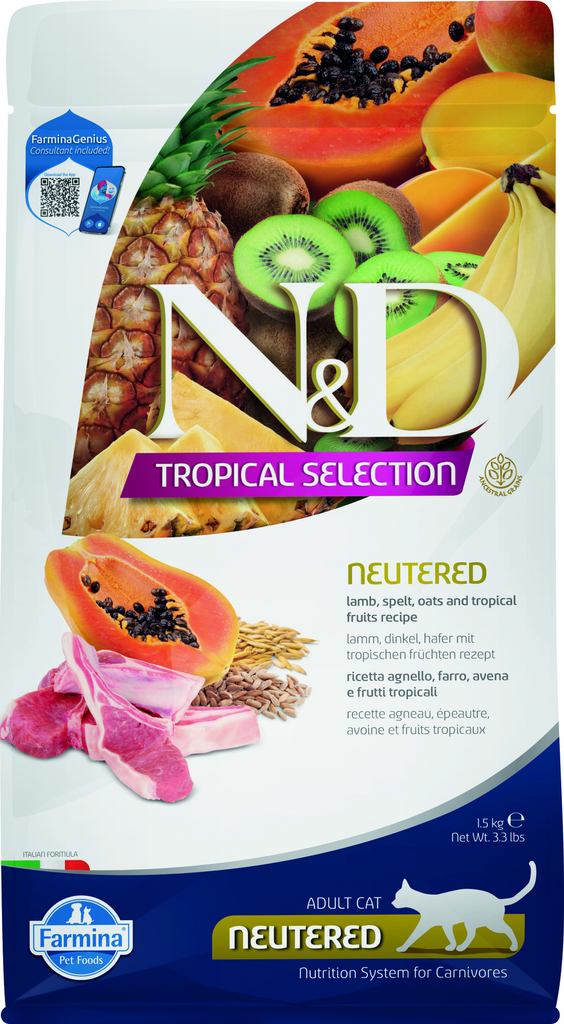 Farmina N&D Tropical Selection Feline Neutered  Lamb, Spelt, Oats and Tropical Fruits Feline Dry Cat Food