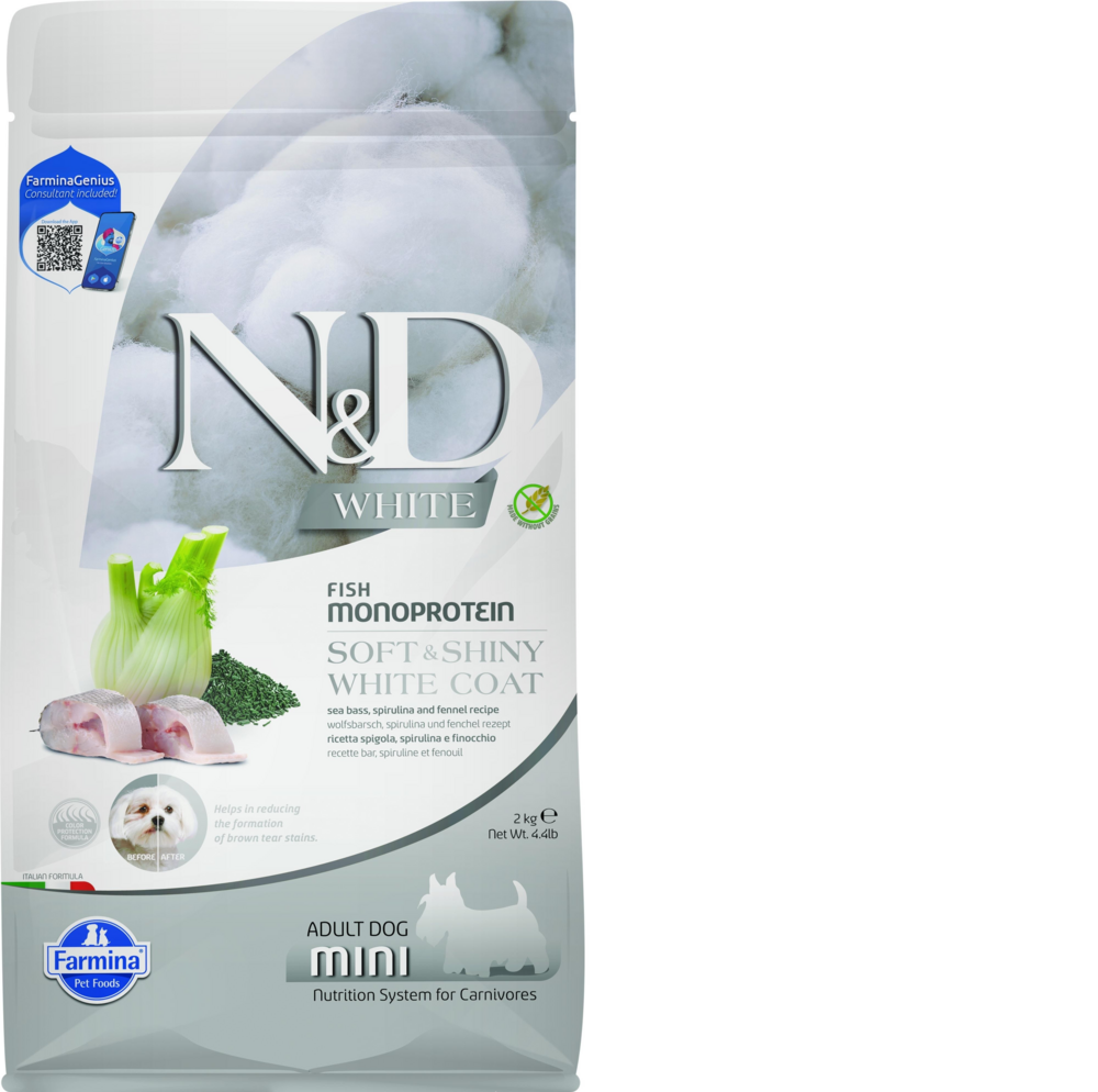 Farmina N&D White Coat Canine Formula Sea Bass, Rice Fennel & Kelp Adult Mini Dry Dog Food