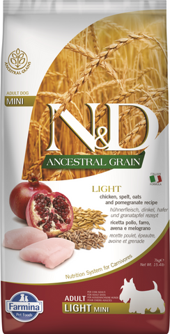 Farmina N&D Ancestral Grain Canine Chicken & Pomegranate Light Mini Dry Dog Food