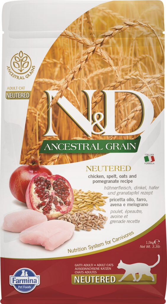 Farmina N&D Ancestral Grain Feline Chicken & Pomegranate Neutered Dry Cat Food