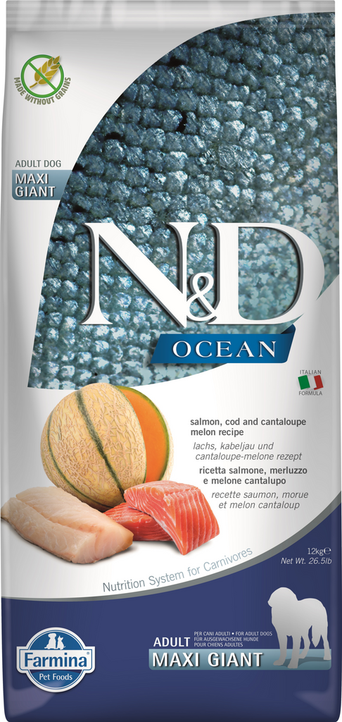 Farmina N&D Ocean Canine Salmon, Cod & Cantaloupe Melon Adult Maxi Giant Dry Dog Food