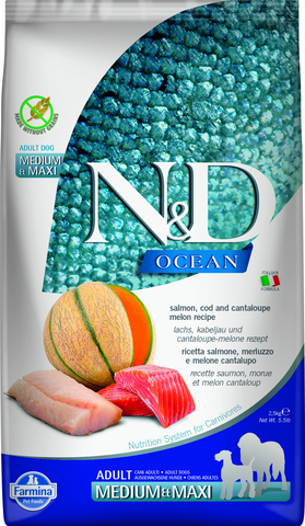 Farmina N&D Ocean Canine Salmon, Cod & Cantaloupe Melon Adult Medium & Maxi Dry Dog Food