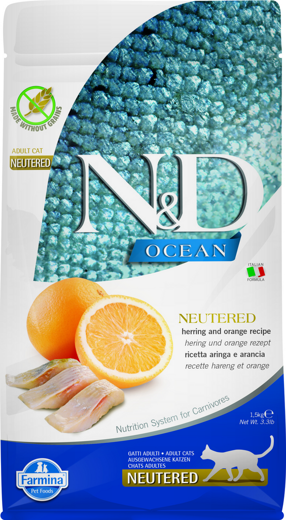 Farmina N&D Ocean Feline Neutered, Herring & Orange Adult Dry Cat Food