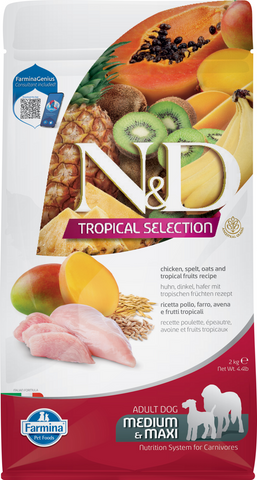 Farmina N&D Tropical Selection Canine Chicken, Spelt, Oats and Tropical Fruits Adult Medium & Maxi Dry Dog Food
