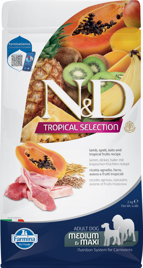 Farmina N&D Tropical Selection Canine Lamb, Spelt, Oats and Tropical Fruits Adult Medium & Maxi Dry Dog Food