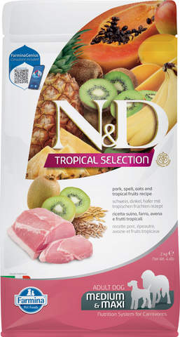 Farmina N&D Tropical Selection Canine Pork, Spelt, Oats and Tropical Fruits Adult Medium & Maxi Dry Dog Food