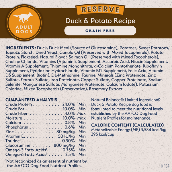 Natural Balance Limited Ingredient Reserve Grain Free Dry Dog Food, Duck & Potato Recipe