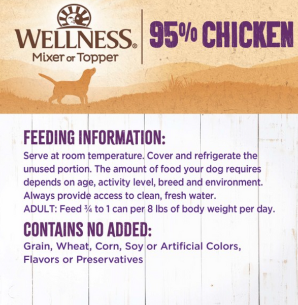 Wellness Natural Grain Free 95% Chicken Recipe Adult Wet Canned Dog Food