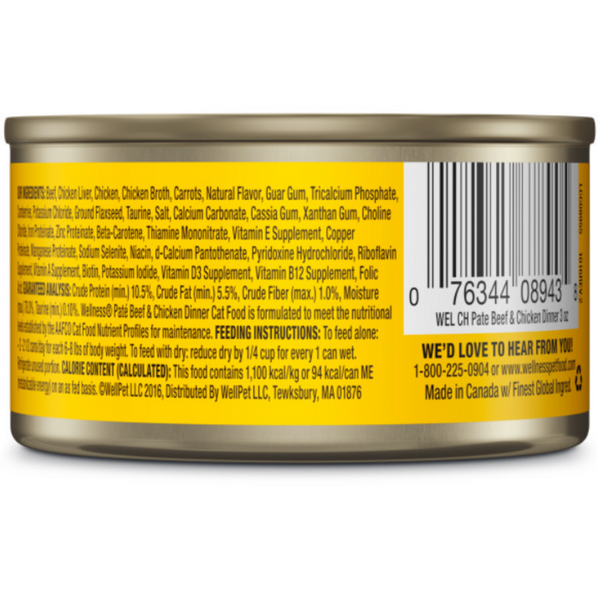 Wellness Complete Health Natural Grain Free Beef and Chicken Pate Wet Canned Cat Food