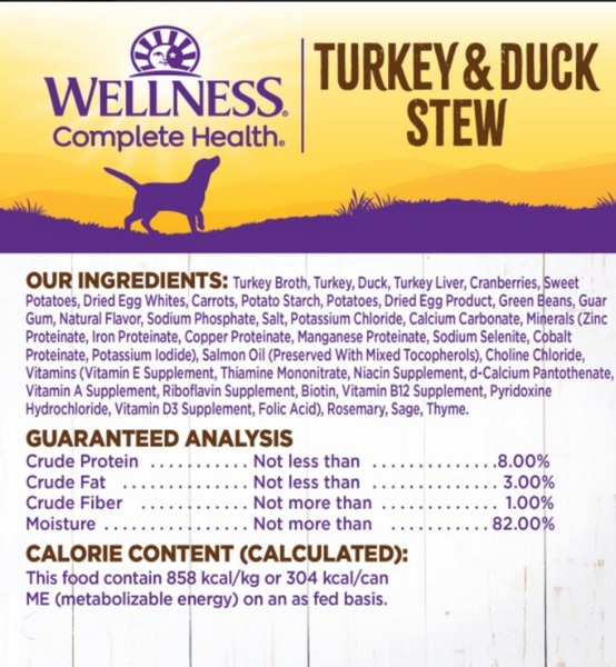 Wellness Grain Free Natural Turkey and Duck Stew with Sweet Potato and Cranberries Wet Canned Dog Food