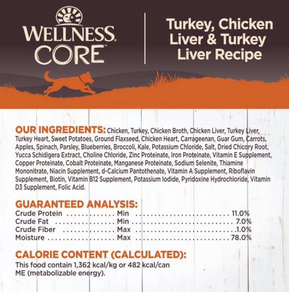 Wellness CORE Grain Free Natural Turkey, Chicken and Turkey Liver Recipe Wet Canned Dog Food