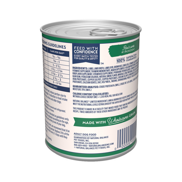 Natural Balance Limited Ingredient Wet Dog Food, Lamb & Brown Rice Recipe