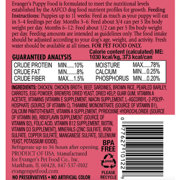 Evanger's Classic Puppy  and Underweight Dogs Canned Dog Food