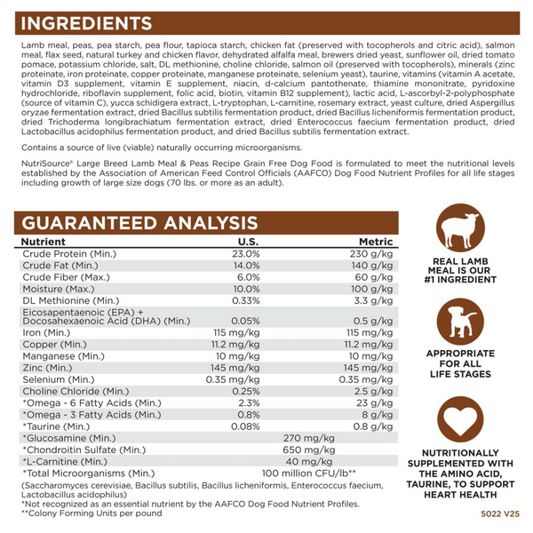 NutriSource Grain Free Large Breed Lamb Dry Dog Food