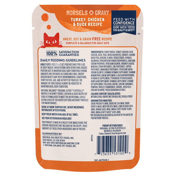 Natural Balance Original Ultra Platefulls Wet Cat Food, Turkey, Chicken, & Duck Morsels in Gravy Recipe