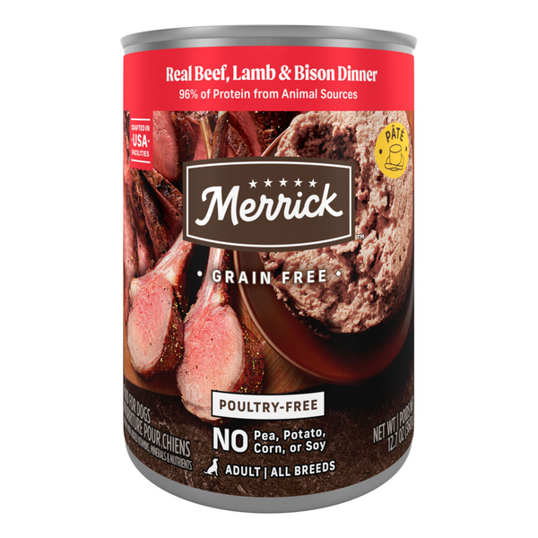 Merrick Grain Free 96% Beef Lamb and Bison Adult Wet Dog Food