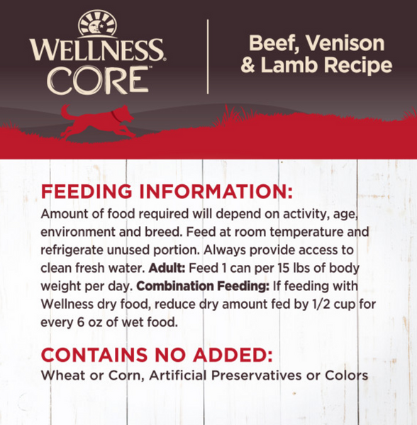 Wellness CORE Grain Free Natural Beef, Venison and Lamb Recipe Wet Canned Dog Food