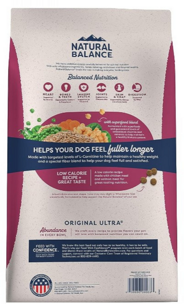 Natural Balance Original Ultra Fat Dogs Dry Dog Food, Chicken Meal, Salmon Meal & Barley Recipe