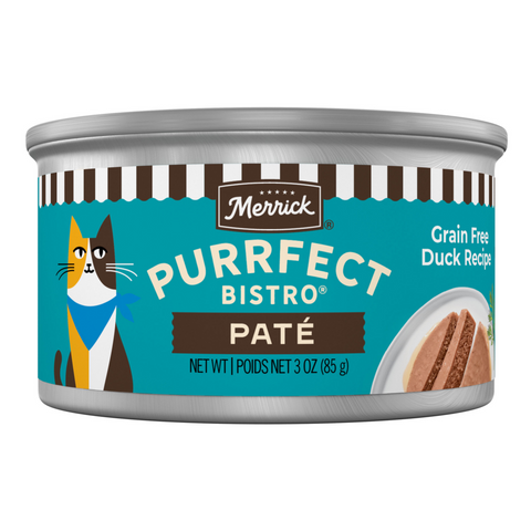 Merrick Purrfect Bistro Grain Free Premium Soft Canned Pate Adult Wet Cat Food, High Protein Duck Recipe