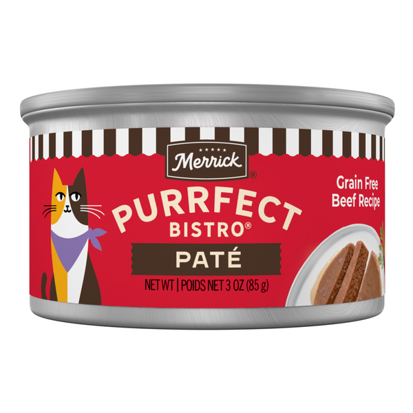 Merrick Purrfect Bistro Grain Free Premium Soft Canned Pate Adult Wet Cat Food, High Protein Beef Recipe