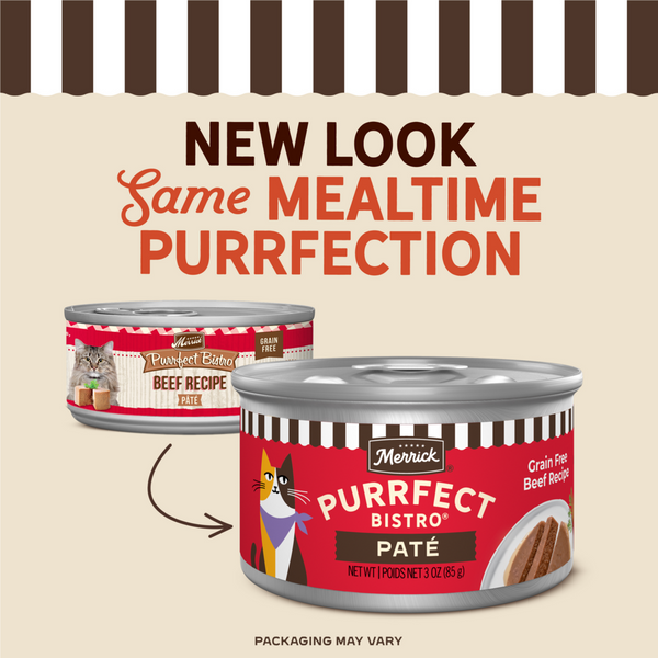 Merrick Purrfect Bistro Grain Free Premium Soft Canned Pate Adult Wet Cat Food, High Protein Beef Recipe