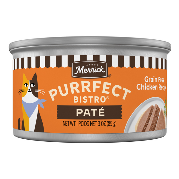 Merrick Purrfect Bistro Grain Free Premium Soft Canned Pate Adult Wet Cat Food, High Protein Chicken Recipe