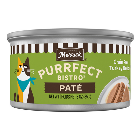 Merrick Purrfect Bistro Grain Free Premium Soft Canned Pate Adult Wet Cat Food, High Protein Turkey Recipe